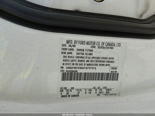 Продажа на аукционе авто 2000 Mercury Grand Marquis Ls, vin: 2MEFM75W6YX737316, номер лота: 45812181