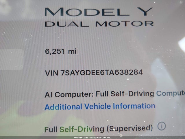 Продаж на аукціоні авто 2026 Tesla Model Y, vin: 7SAYGDEE6TA638284, номер лоту: 45812185