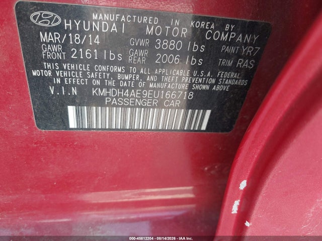 Продажа на аукционе авто 2014 Hyundai Elantra Se, vin: KMHDH4AE9EU166718, номер лота: 45812204