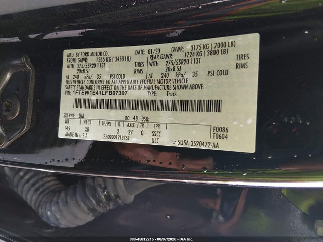 Продаж на аукціоні авто 2020 Ford F-150 Xlt, vin: 1FTEW1E41LFB07307, номер лоту: 45812215