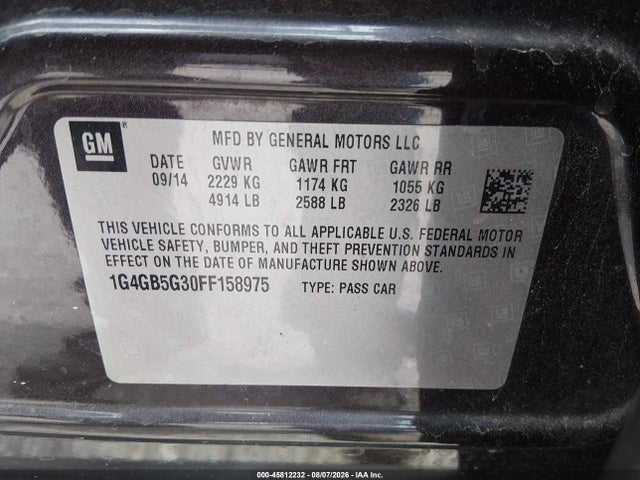 Продажа на аукционе авто 2015 Buick Lacrosse Leather, vin: 1G4GB5G30FF158975, номер лота: 45812232
