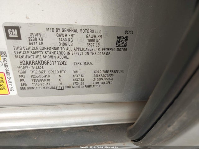 Продажа на аукционе авто 2015 Buick Enclave Convenience, vin: 5GAKRAKD6FJ111242, номер лота: 45812236