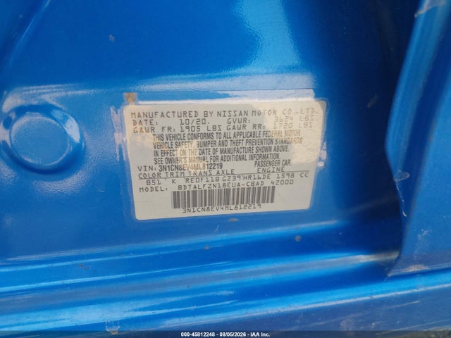 45812248 :رقم المزاد ، 3N1CN8EV4ML812219 vin ، 2021 Nissan Versa Sv Xtronic Cvt مزاد بيع