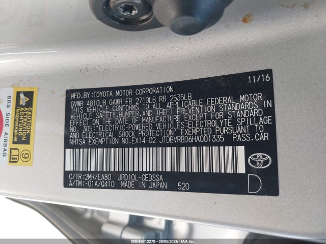 JTDBVRBD6HA001335 Toyota Mirai