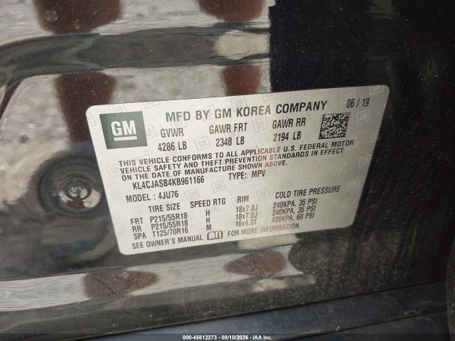 Aukcja sprzedaży 2019 Buick Encore Fwd Preferred, vin: KL4CJASB4KB961166, numer aukcji: 45812273