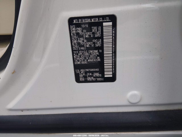 Aukcja sprzedaży 2016 Infiniti Qx80, vin: JN8AZ2ND7G9800483, numer aukcji: 45812298