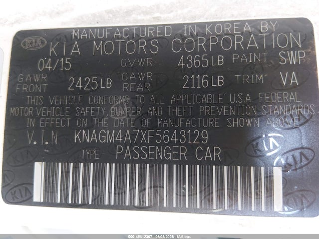 KIA Optima Lx 2015 KNAGM4A7XF5643129 Image 9