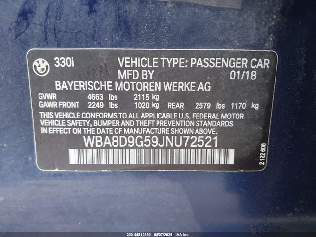 Продажа на аукционе авто 2018 Bmw 330i Xdrive, vin: WBA8D9G59JNU72521, номер лота: 45812350
