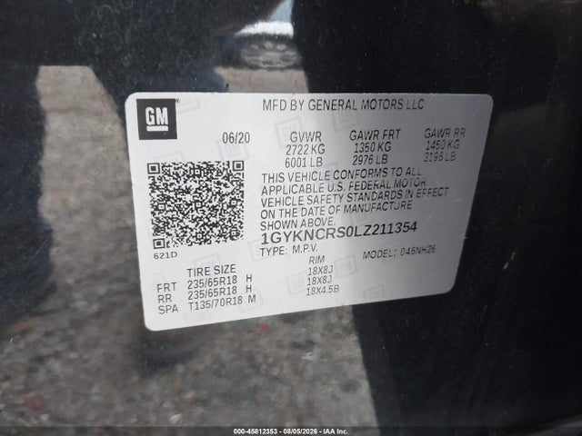 45812353 :رقم المزاد ، 1GYKNCRS0LZ211354 vin ، 2020 Cadillac Xt5 Fwd Premium Luxury مزاد بيع