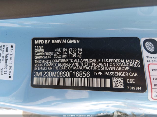 Aukcja sprzedaży 2025 Bmw M2, vin: 3MF23DM08S8F16856, numer aukcji: 45812371