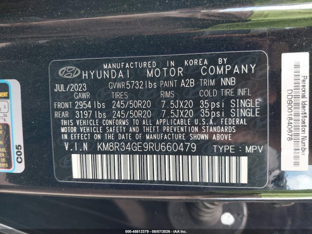 2024 Hyundai Palisade Xrt მანქანა იყიდება აუქციონზე, vin: KM8R34GE9RU660479, აუქციონის ნომერი: 45812379