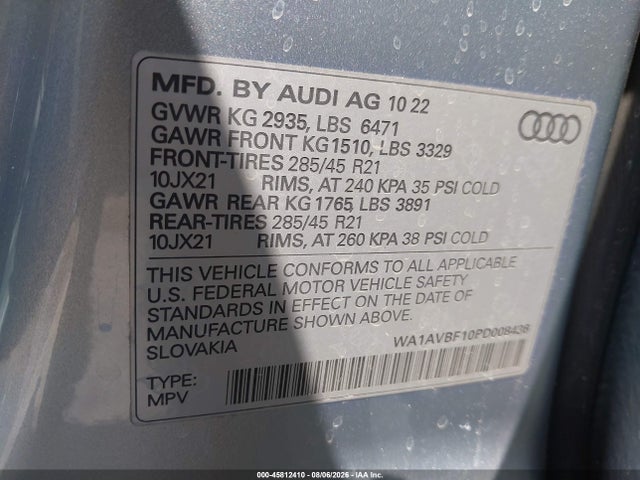 Продаж на аукціоні авто 2023 Audi Q8 Premium 55 Tfsi Quattro Tiptronic, vin: WA1AVBF10PD008436, номер лоту: 45812410