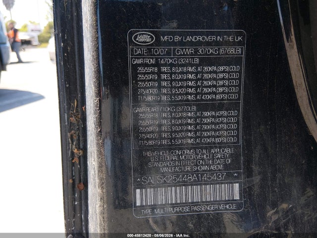 Продаж на аукціоні авто 2008 Land Rover Range Rover Sport Hse, vin: SALSK25448A145437, номер лоту: 45812420