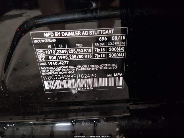 45812421 :رقم المزاد ، WDCTG4EB8FJ182490 vin ، 2015 Mercedes-benz Gla 250 مزاد بيع
