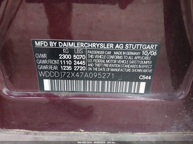 Aukcja sprzedaży 2007 Mercedes-benz Cls 550, vin: WDDDJ72X47A095271, numer aukcji: 45812424