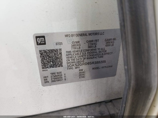 Продаж на аукціоні авто 2025 Gmc Yukon Xl 4wd Elevation, vin: 1GKS2GRD9SR388205, номер лоту: 45812431