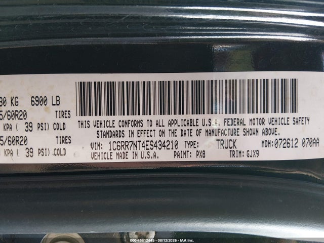 Продаж на аукціоні авто 2014 Ram 1500 Laramie, vin: 1C6RR7NT4ES434210, номер лоту: 45812445