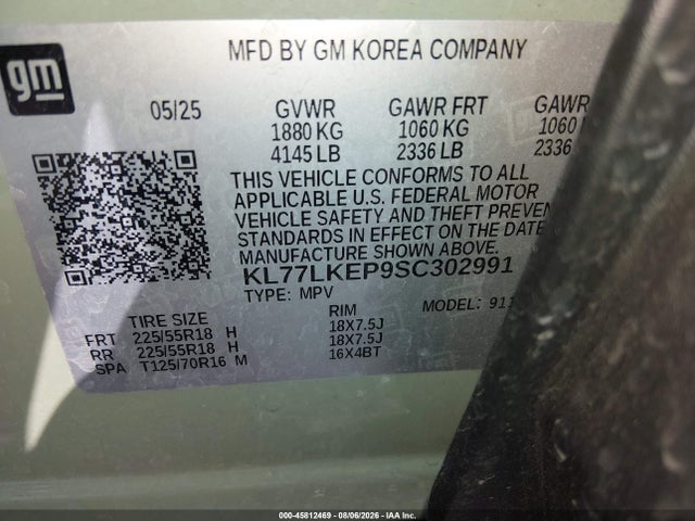 KL77LKEP9SC302991 Chevrolet Trax Fwd Activ