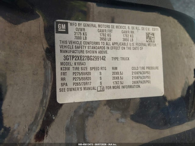 Aukcja sprzedaży 2011 Gmc Sierra 1500 Denali, vin: 3GTP2XE27BG299142, numer aukcji: 45812473