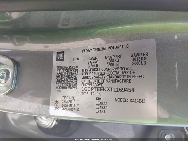 2026 Chevrolet Colorado Trail Boss, 4wd მანქანა იყიდება აუქციონზე, vin: 1GCPTEEKXT1169454, აუქციონის ნომერი: 45812486