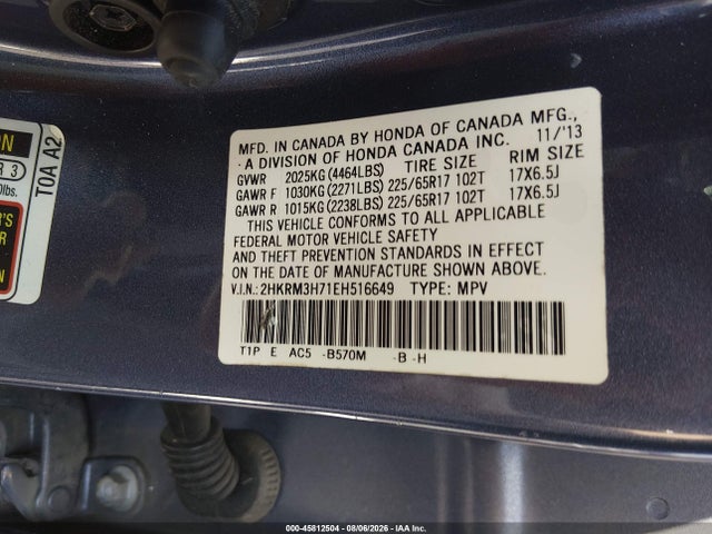 45812504 :رقم المزاد ، 2HKRM3H71EH516649 vin ، 2014 Honda Cr-v Ex-l مزاد بيع