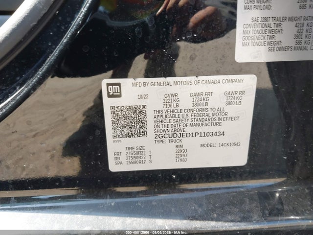 Продаж на аукціоні авто 2023 Chevrolet Silverado 1500 4wd  Short Bed High Country, vin: 2GCUDJED1P1103434, номер лоту: 45812506