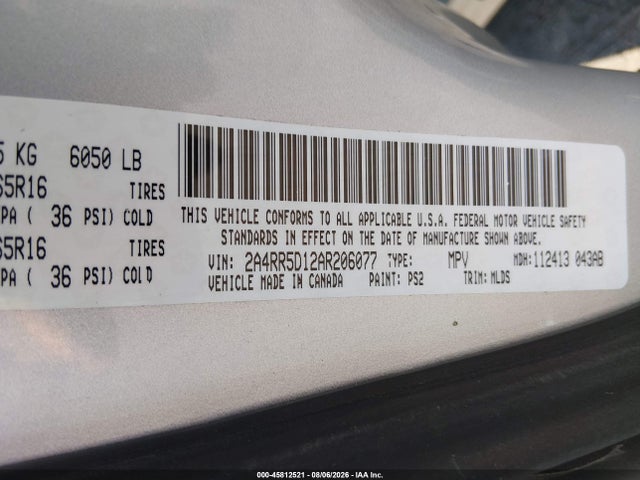 Aukcja sprzedaży 2010 Chrysler Town & Country Touring, vin: 2A4RR5D12AR206077, numer aukcji: 45812521