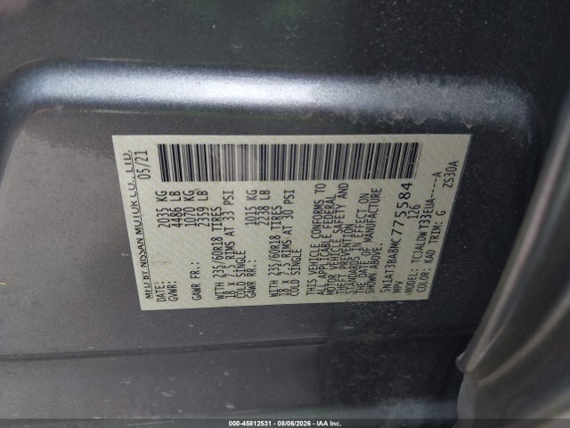 2021 Nissan Rogue Sv Fwd მანქანა იყიდება აუქციონზე, vin: 5N1AT3BA8MC775584, აუქციონის ნომერი: 45812531