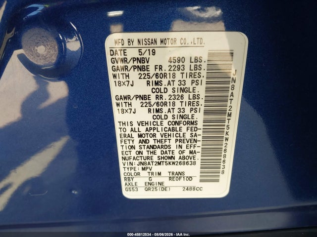 Nissan ROGUE SV 2019 JN8AT2MT5KW268638 Image 9