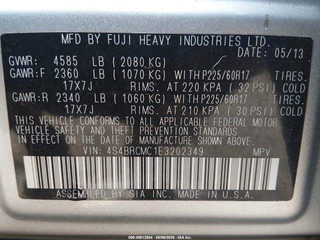 Aukcja sprzedaży 2014 Subaru Outback 2.5i Limited, vin: 4S4BRCMC1E3202349, numer aukcji: 45812584