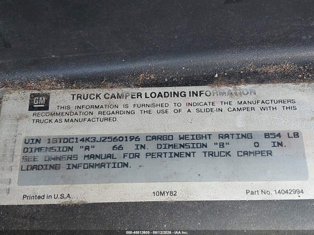 1988 Gmc Gmt-400 C1500 მანქანა იყიდება აუქციონზე, vin: 1GTDC14K3JZ560196, აუქციონის ნომერი: 45812605