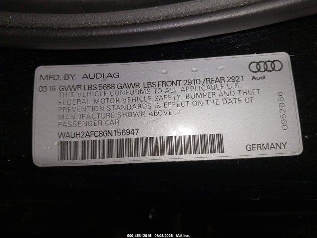 Продажа на аукционе авто 2016 Audi S6 Prestige, vin: WAUH2AFC8GN156947, номер лота: 45812615