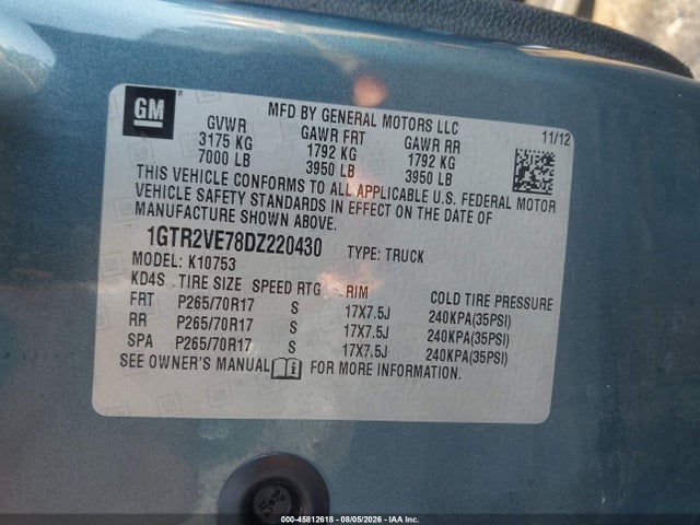 2013 Gmc Sierra 1500 Sle მანქანა იყიდება აუქციონზე, vin: 1GTR2VE78DZ220430, აუქციონის ნომერი: 45812618