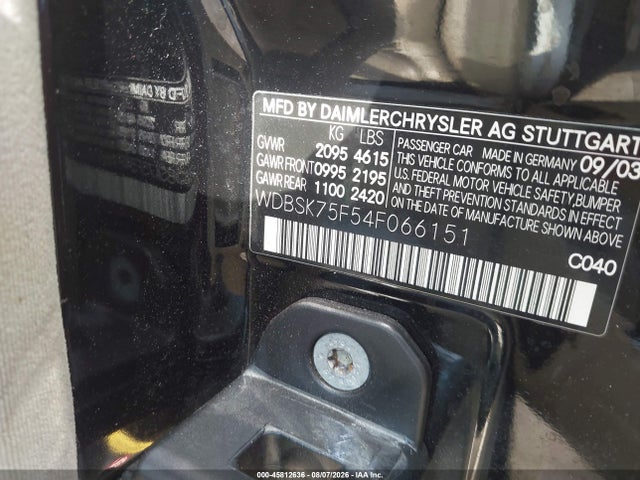 45812636 :رقم المزاد ، WDBSK75F54F066151 vin ، 2004 Mercedes-benz Sl 500 مزاد بيع