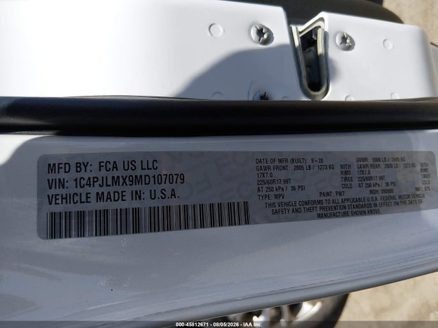 Продаж на аукціоні авто 2021 Jeep Cherokee Latitude Lux Fwd, vin: 1C4PJLMX9MD107079, номер лоту: 45812671