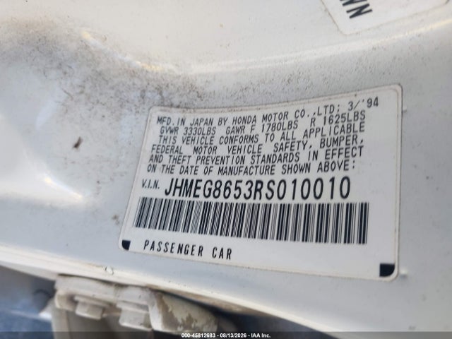 Aukcja sprzedaży 1994 Honda Civic Lx, vin: JHMEG8653RS010010, numer aukcji: 45812683