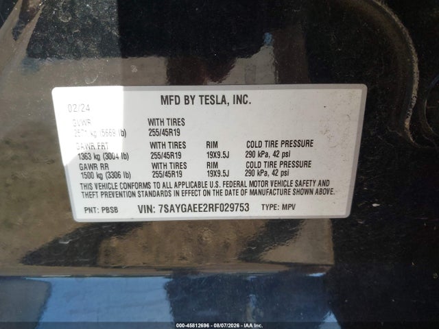 Aukcja sprzedaży 2024 Tesla Model Y Long Range Dual Motor All-wheel Drive, vin: 7SAYGAEE2RF029753, numer aukcji: 45812696