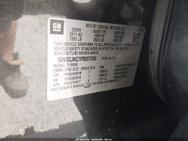 Продажа на аукционе авто 2015 Chevrolet Suburban Lt, vin: 1GNSCJKC7FR267306, номер лота: 45812703