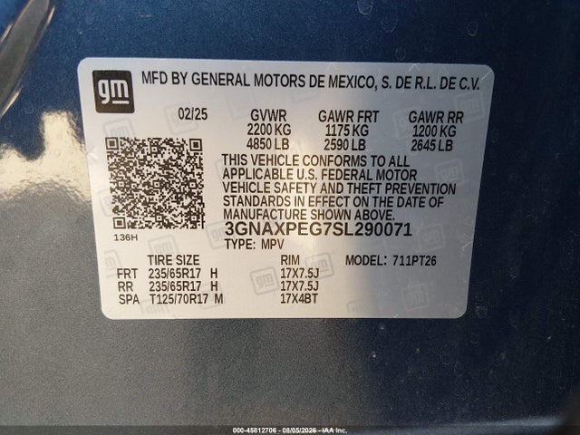 3GNAXPEG7SL290071 Chevrolet Equinox Awd Lt
