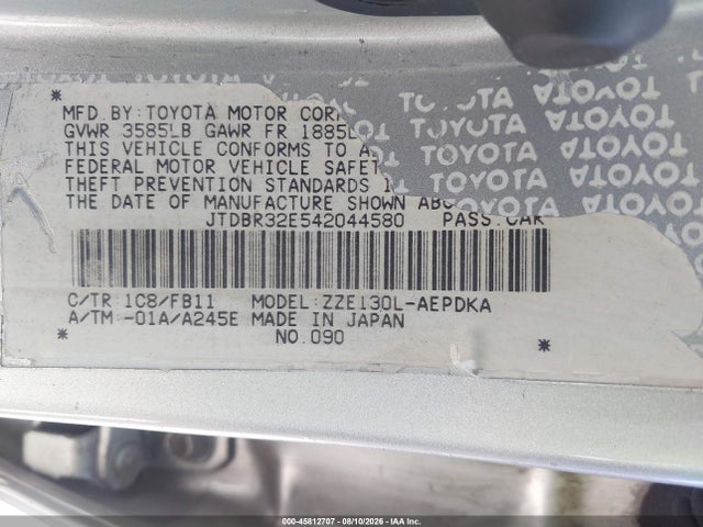 Aukcja sprzedaży 2004 Toyota Corolla Ce, vin: JTDBR32E542044580, numer aukcji: 45812707