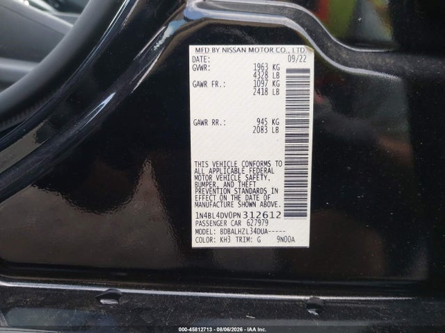 Продажа на аукционе авто 2023 Nissan Altima Sv Fwd, vin: 1N4BL4DV0PN312612, номер лота: 45812713