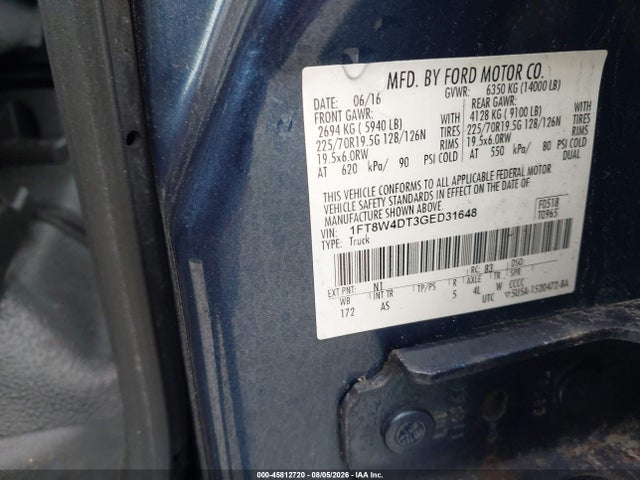 45812720 :رقم المزاد ، 1FT8W4DT3GED31648 vin ، 2016 Ford F-450 Xl مزاد بيع