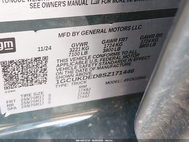 1GCUKDED8SZ171446 Chevrolet Silverado 1500 4wd Standard Bed Lt