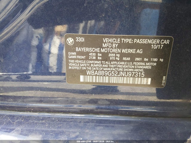 Продажа на аукционе авто 2018 Bmw 330i, vin: WBA8B9G52JNU97315, номер лота: 45812749