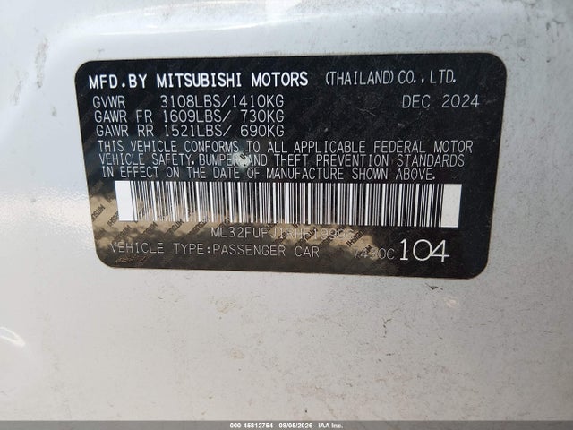 Aukcja sprzedaży 2024 Mitsubishi Mirage G4 Black Edition/es/le, vin: ML32FUFJ1RHF19996, numer aukcji: 45812754