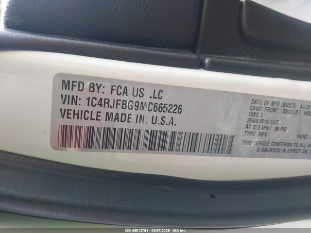 Aukcja sprzedaży 2021 Jeep Grand Cherokee Limited 4x4, vin: 1C4RJFBG9MC665226, numer aukcji: 45812791