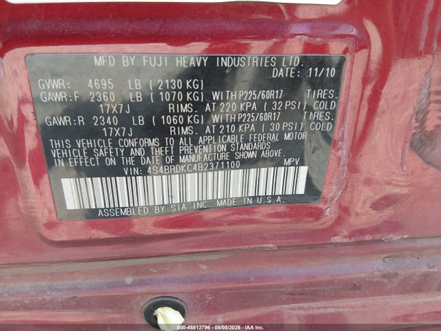 Aukcja sprzedaży 2011 Subaru Outback 3.6r Limited, vin: 4S4BRDKC4B2371100, numer aukcji: 45812796