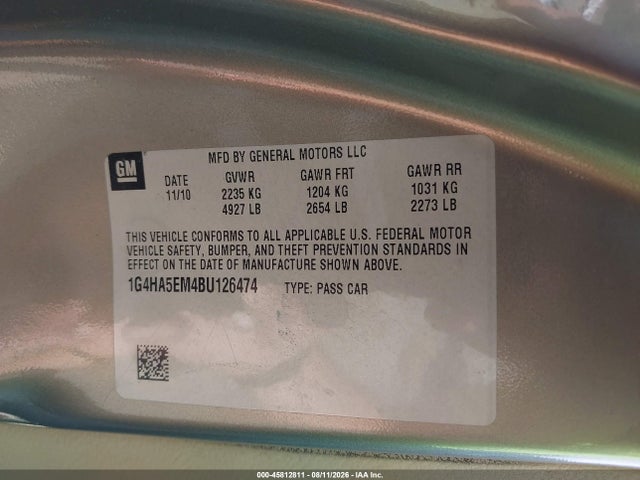 Aukcja sprzedaży 2011 Buick Lucerne Cx, vin: 1G4HA5EM4BU126474, numer aukcji: 45812811