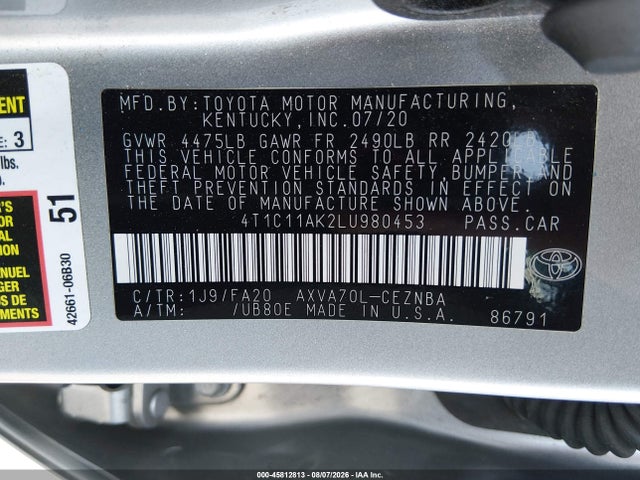 Toyota CAMRY LE 2020 4T1C11AK2LU980453 Image 9