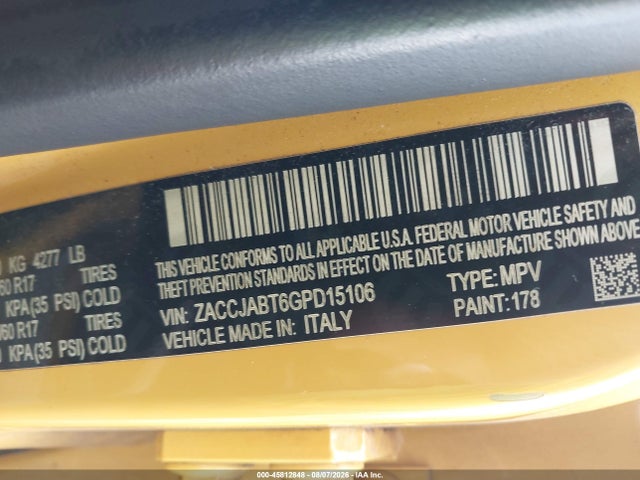 Продаж на аукціоні авто 2016 Jeep Renegade Latitude, vin: ZACCJABT6GPD15106, номер лоту: 45812848